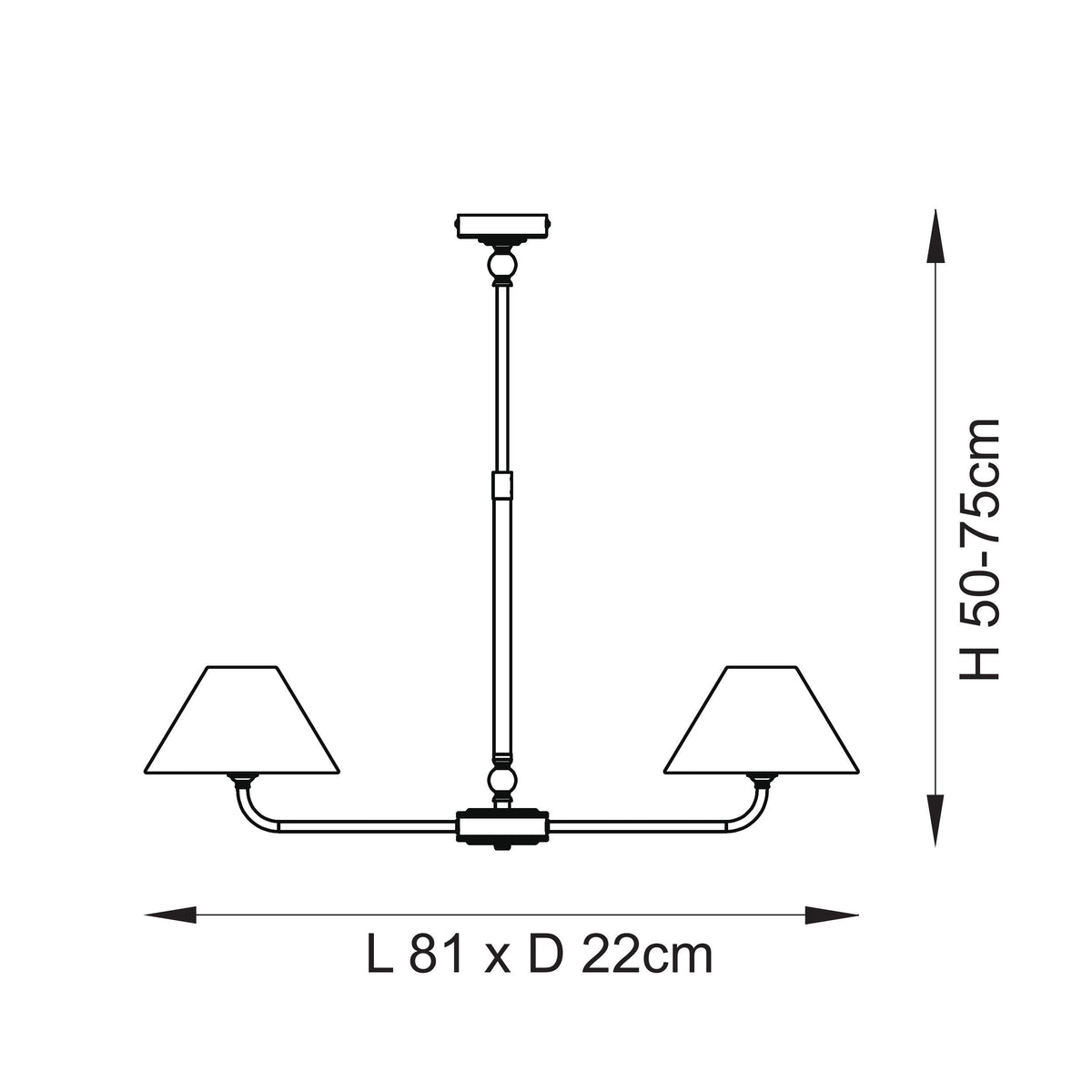 Lille Twin Light Linear Pendant in Matt Black with Tapered Natural Linen Shades