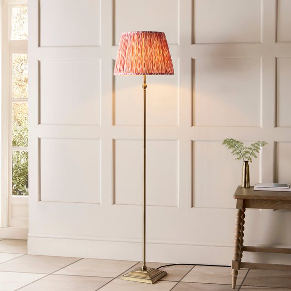 Lille Floor Lamp in Antique Brass with Coral Pink 40cm Ikat Shade