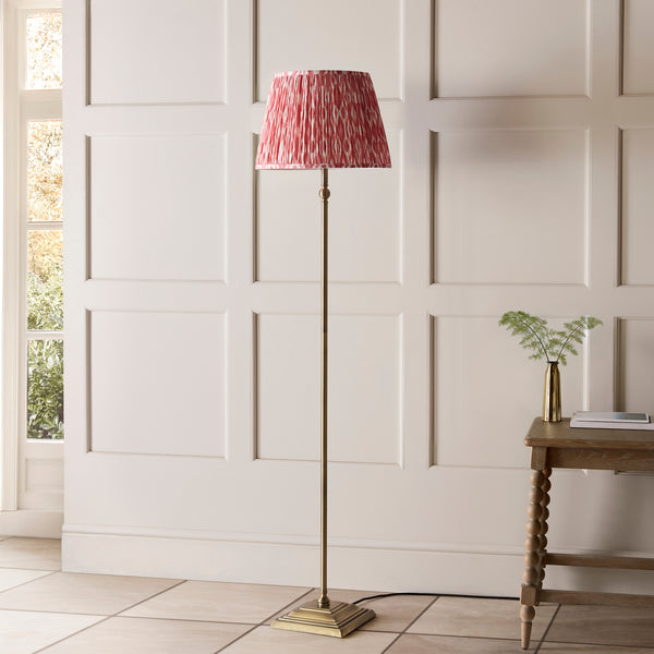 Lille Floor Lamp in Antique Brass with Coral Pink 40cm Ikat Shade