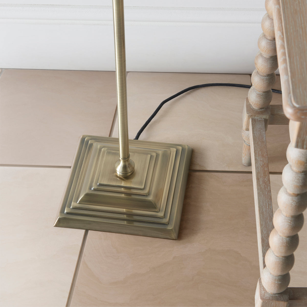 Lille Floor Lamp in Antique Brass with Coral Pink 40cm Ikat Shade