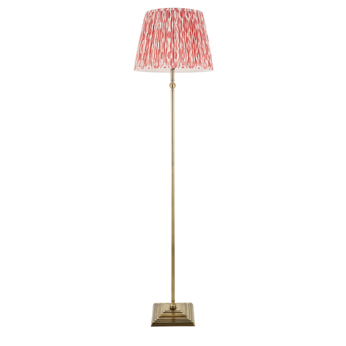 Lille Floor Lamp in Antique Brass with Coral Pink 40cm Ikat Shade