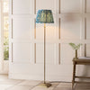 Lille Floor Lamp in Antique Brass with Marlin Blue 40cm Ikat Shade