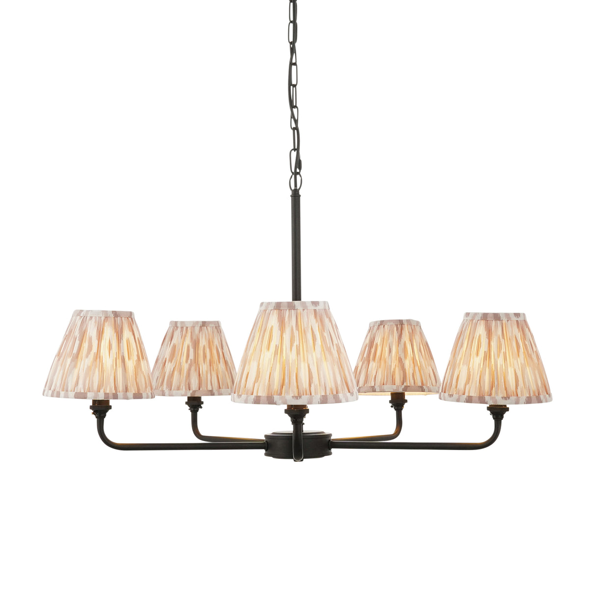 Lille Five Arm Pendant in Matt Black with Natural 16cm Ikat Shades