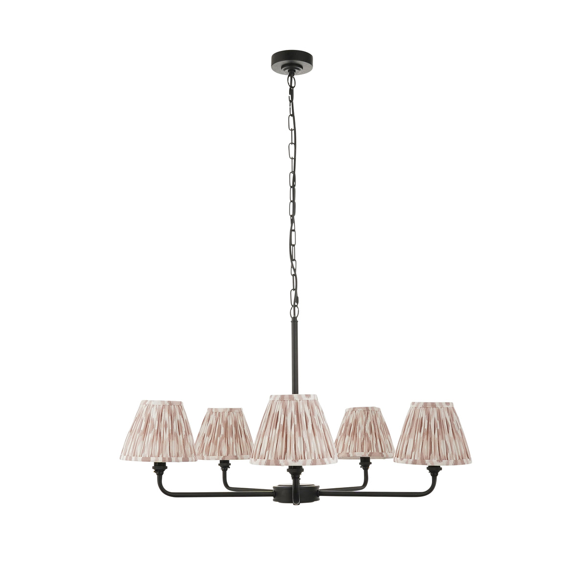 Lille Five Arm Pendant in Matt Black with Natural 16cm Ikat Shades