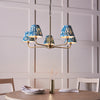 Lille Five Arm Pendant in Antique Brass with Marlin Blue 16cm Ikat Shades