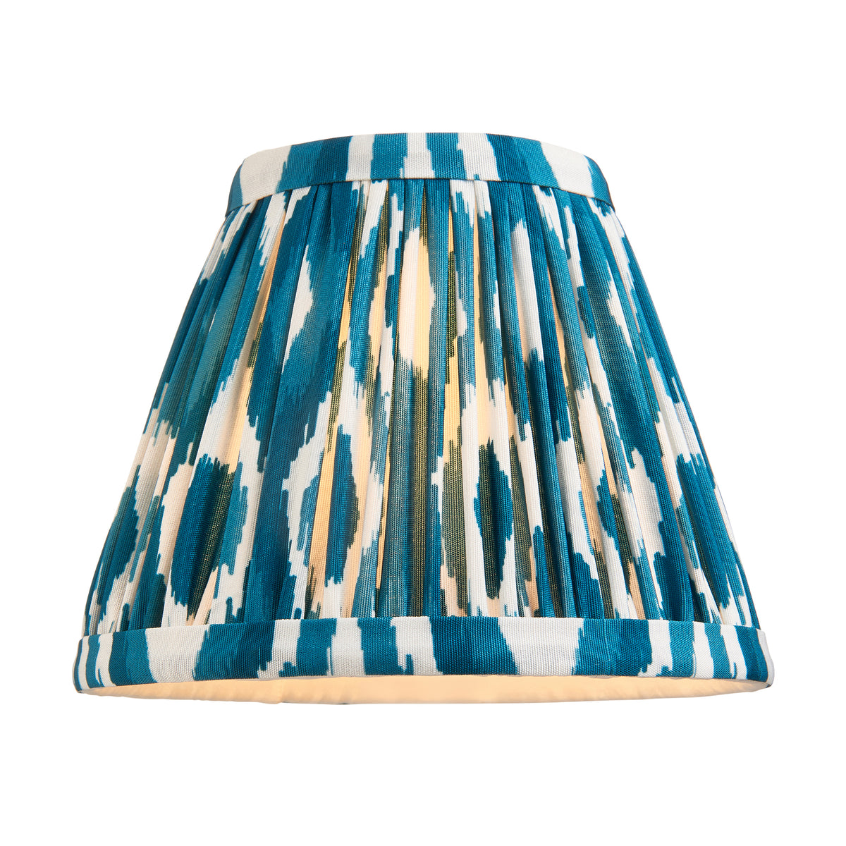 Lille Five Arm Pendant in Antique Brass with Marlin Blue 16cm Ikat Shades