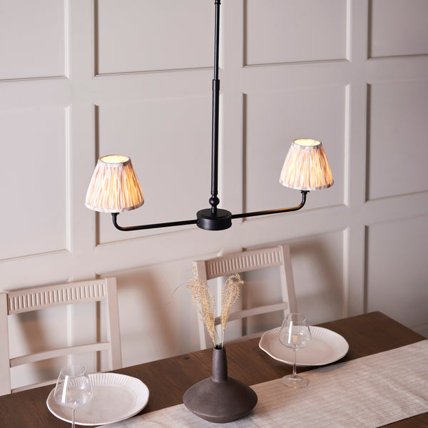 Lille Twin Light Linear Pendant in Matt Black with Natural 16cm Ikat Shades