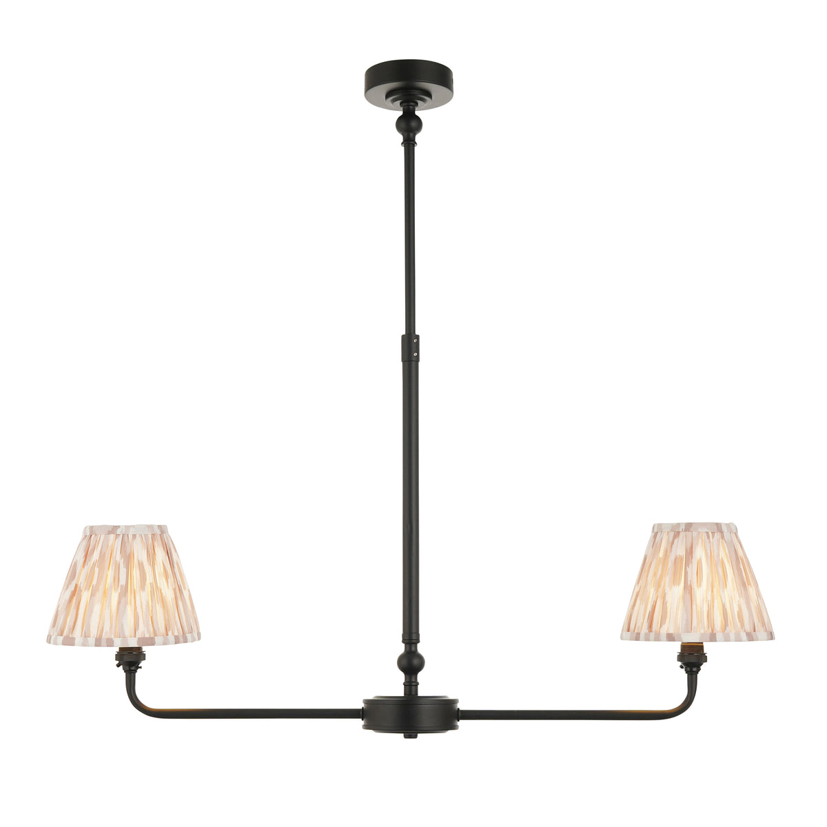 Lille Twin Light Linear Pendant in Matt Black with Natural 16cm Ikat Shades