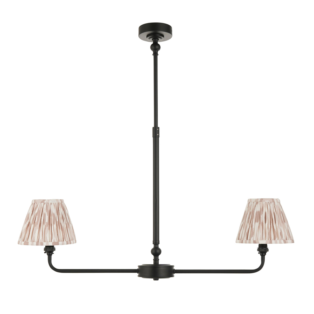 Lille Twin Light Linear Pendant in Matt Black with Natural 16cm Ikat Shades