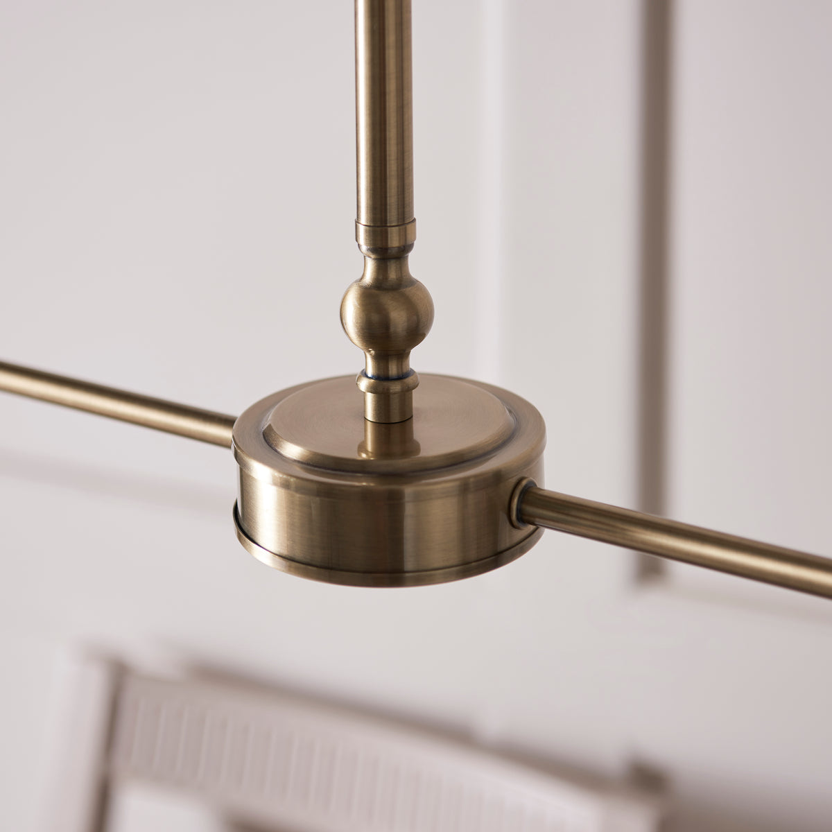 Lille Twin Light Linear Pendant in Antique Brass with Coral Pink 16cm Ikat Shades