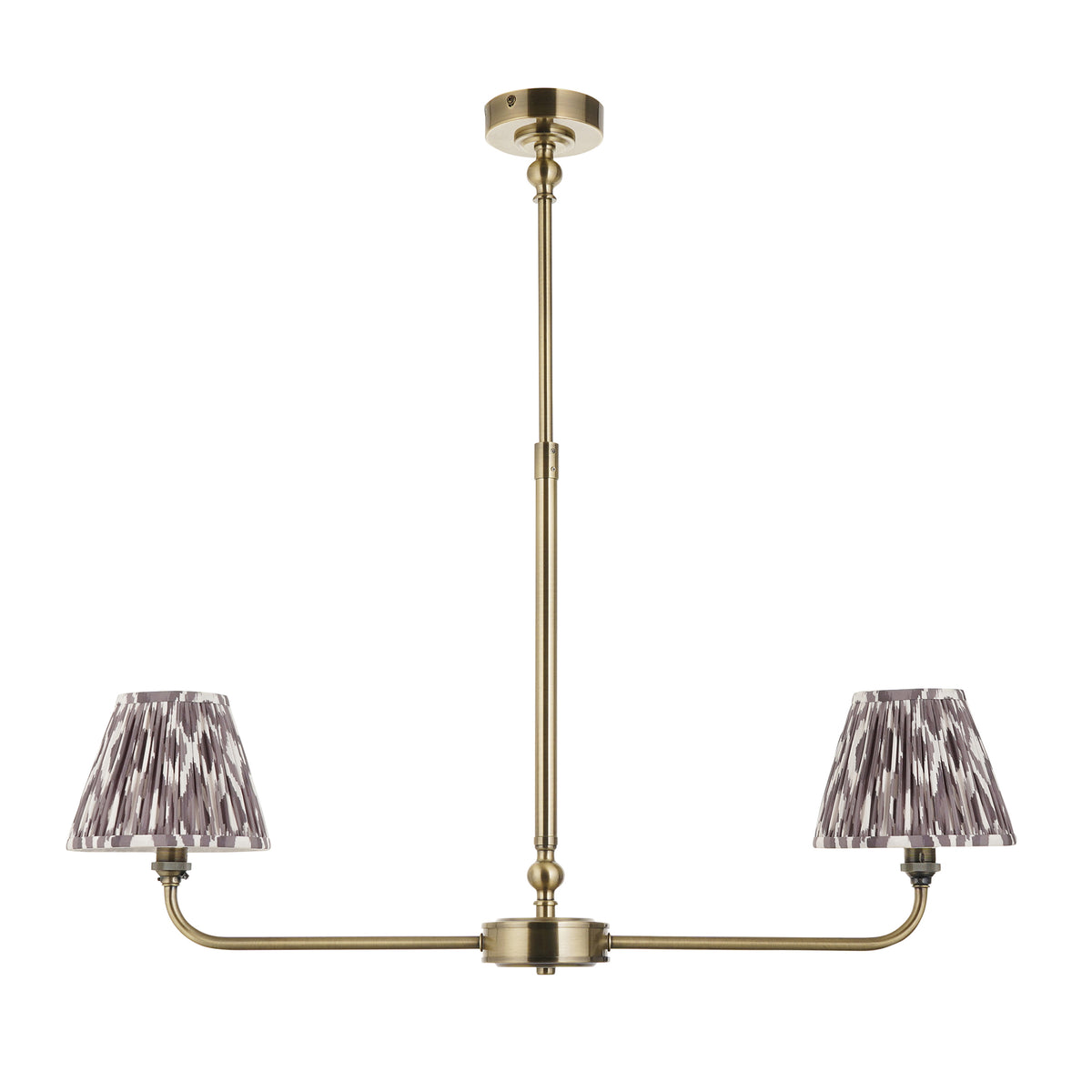 Lille Twin Light Linear Pendant in Antique Brass with Pearl Grey 16cm Ikat Shades