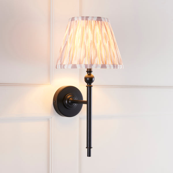 Lille Wall Light in Matt Black with Natural 20cm Ikat Shade