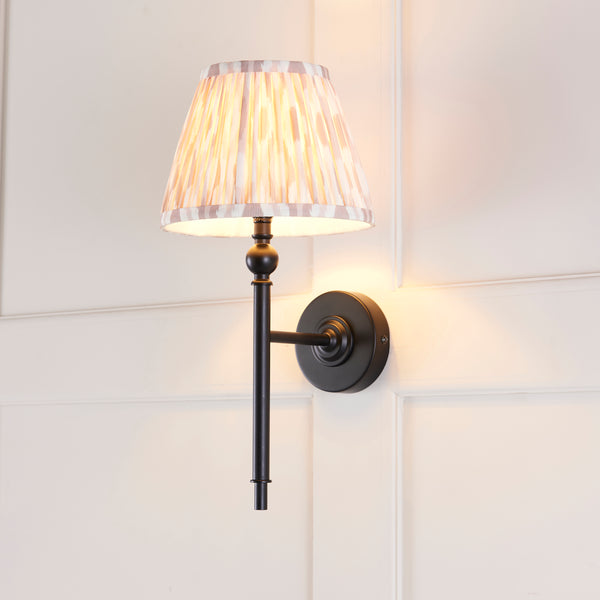Lille Wall Light in Matt Black with Natural 20cm Ikat Shade