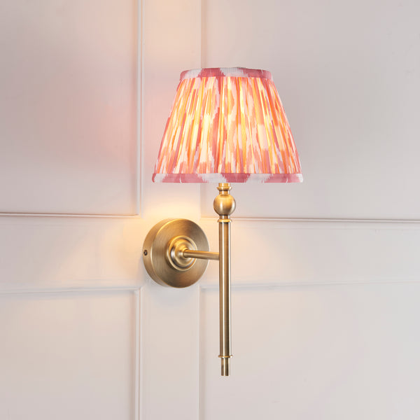 Lille Wall Light in Antique Brass with Coral Pink 20cm Ikat Shade