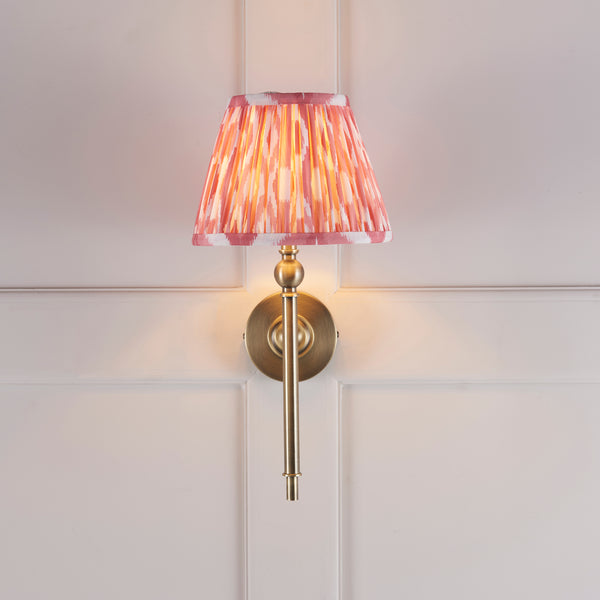 Lille Wall Light in Antique Brass with Coral Pink 20cm Ikat Shade