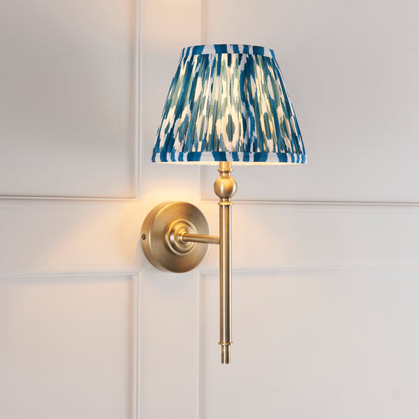 Lille Wall Light in Antique Brass with Marlin Blue 20cm Ikat Shade