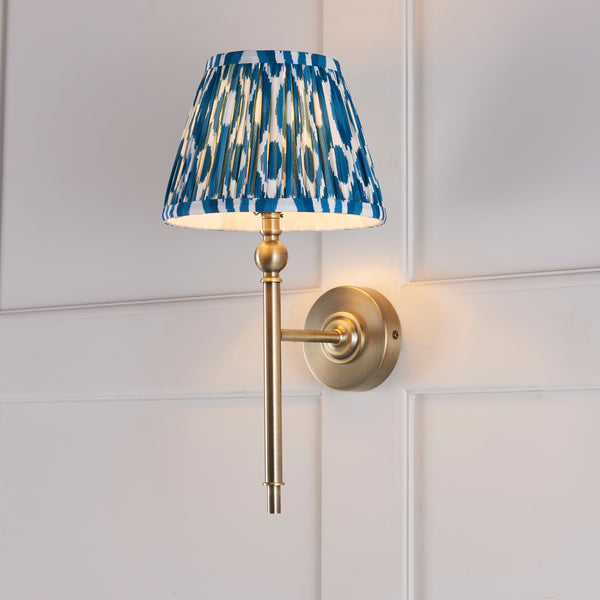 Lille Wall Light in Antique Brass with Marlin Blue 20cm Ikat Shade