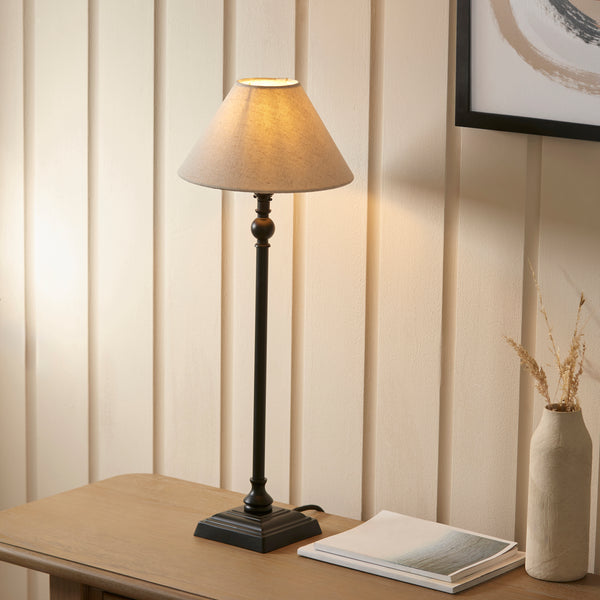 Lille Table Lamp in Matt Black with 22cm Tapered Natural Linen Shade