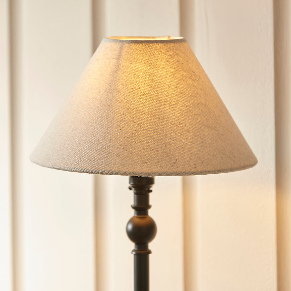 Lille Table Lamp in Matt Black with 22cm Tapered Natural Linen Shade