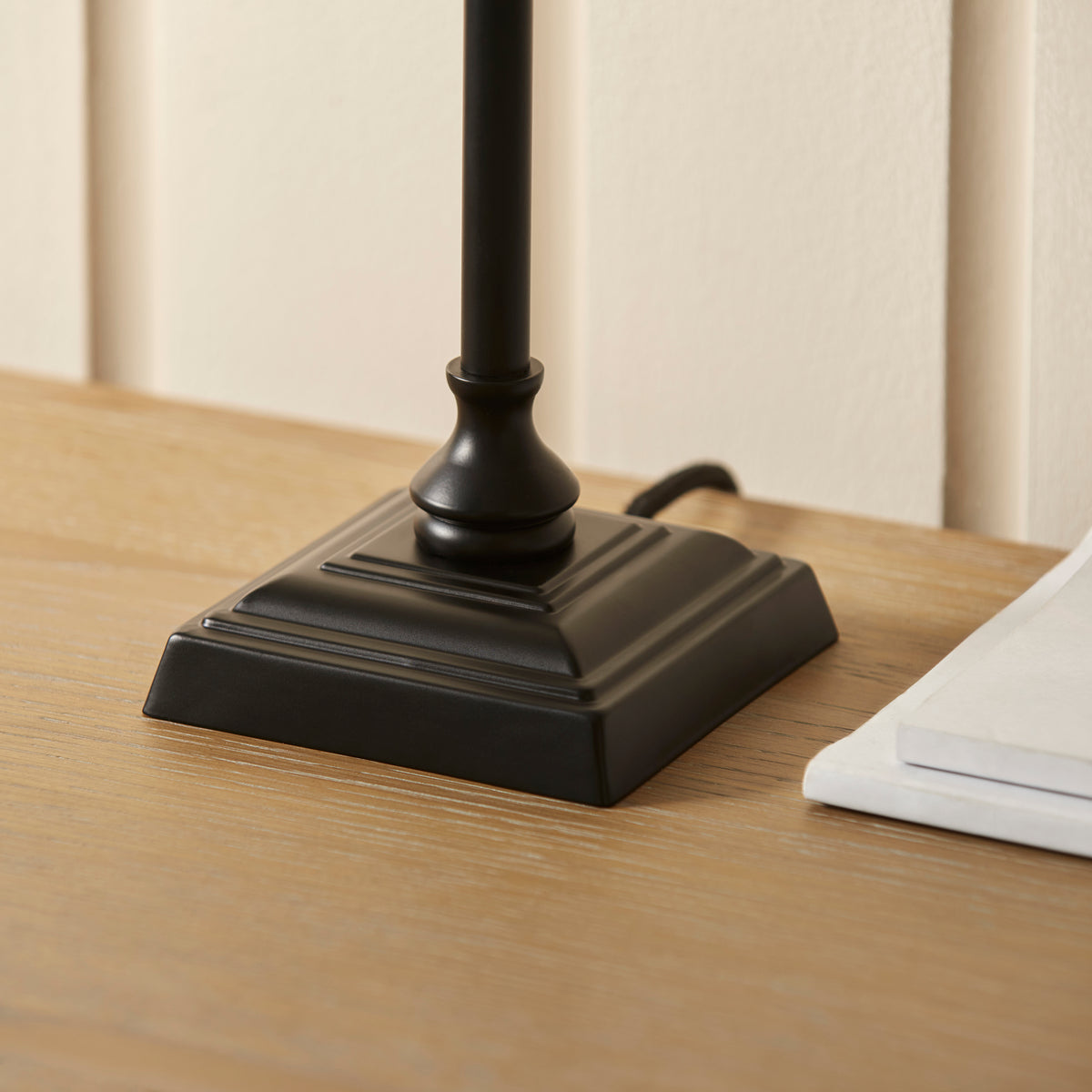 Lille Table Lamp in Matt Black with 22cm Tapered Natural Linen Shade