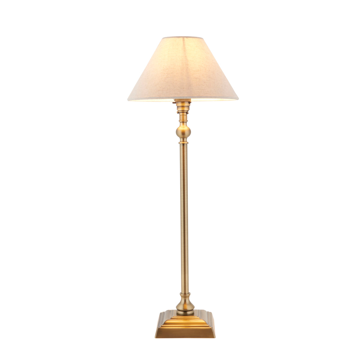 Lille Table Lamp in Antique Brass with 22cm Tapered Natural Linen Shade