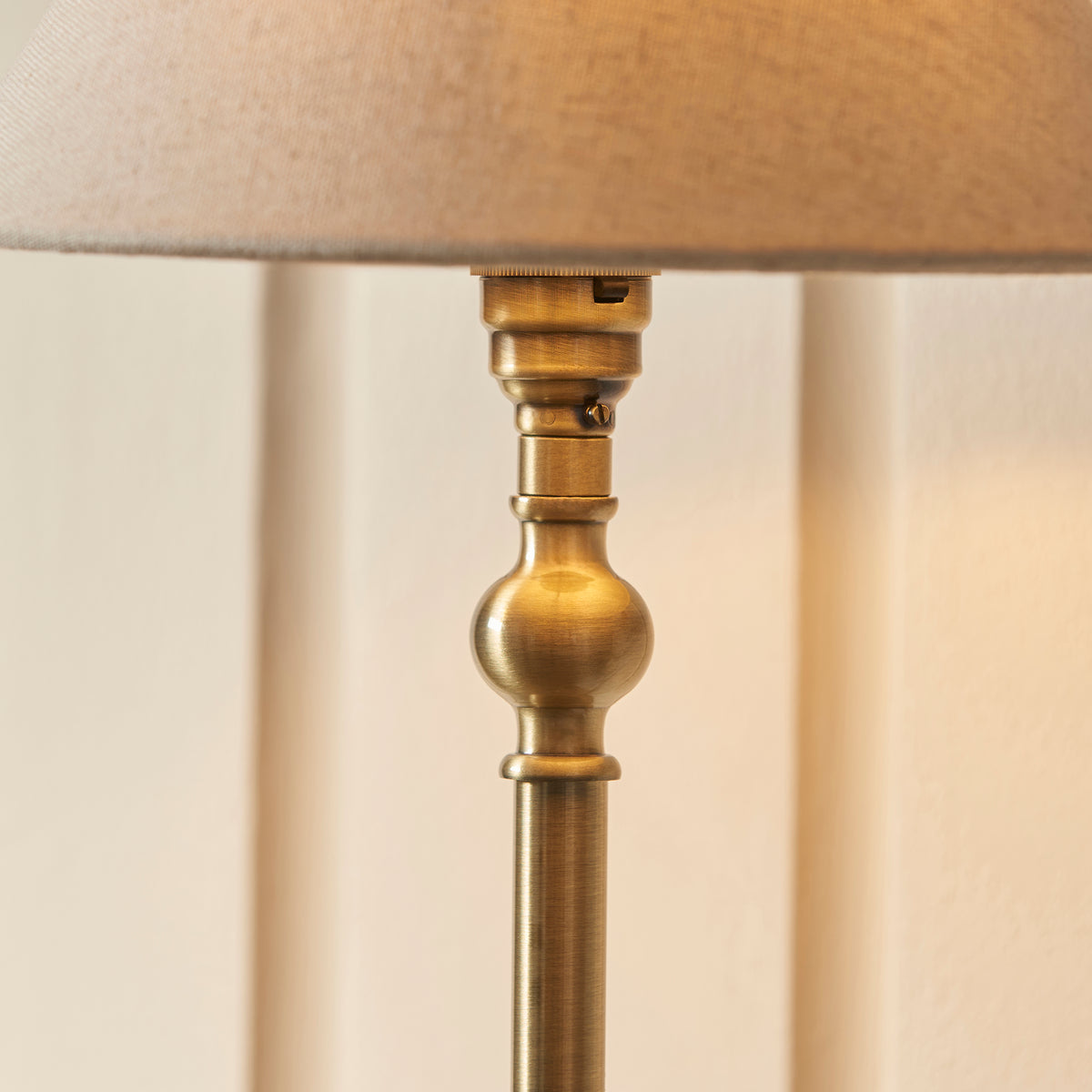 Lille Table Lamp in Antique Brass with 22cm Tapered Natural Linen Shade