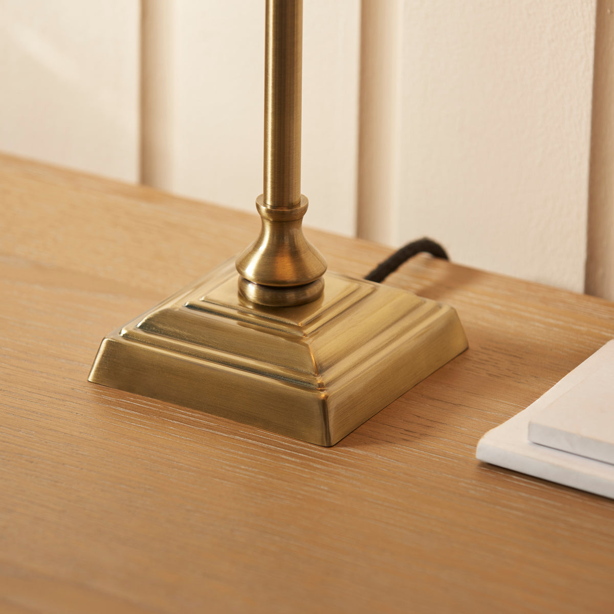Lille Table Lamp in Antique Brass with 22cm Tapered Natural Linen Shade