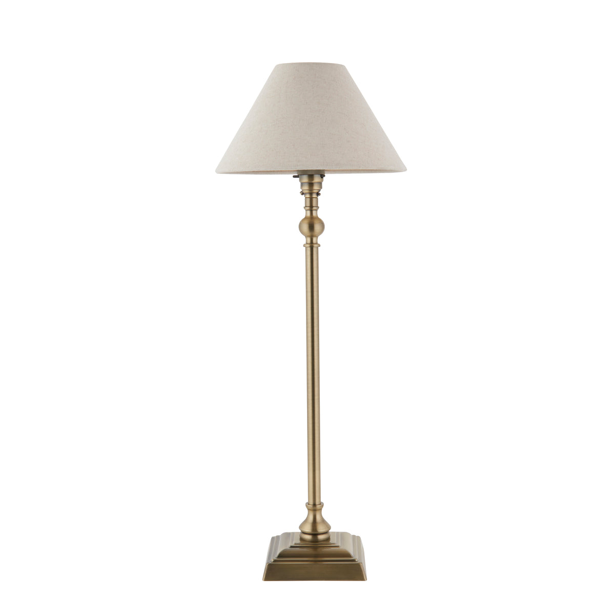Lille Table Lamp in Antique Brass with 22cm Tapered Natural Linen Shade