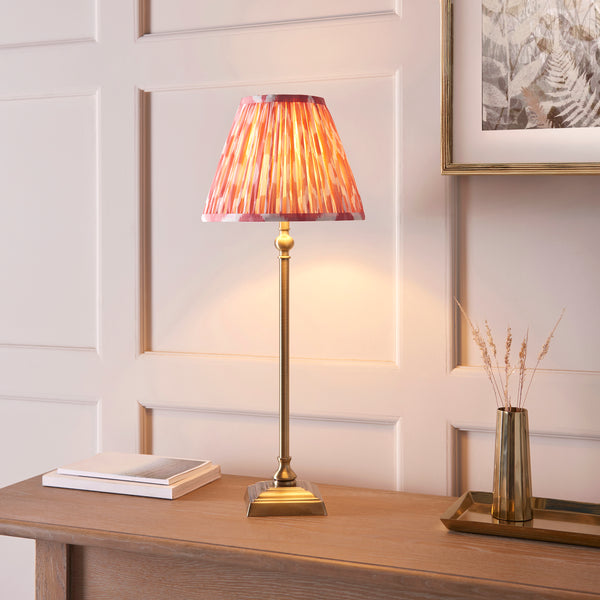Lille Table Lamp in Antique Brass with Coral Pink 25cm Ikat Shade