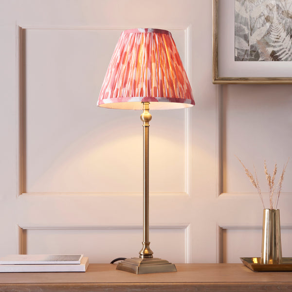 Lille Table Lamp in Antique Brass with Coral Pink 25cm Ikat Shade
