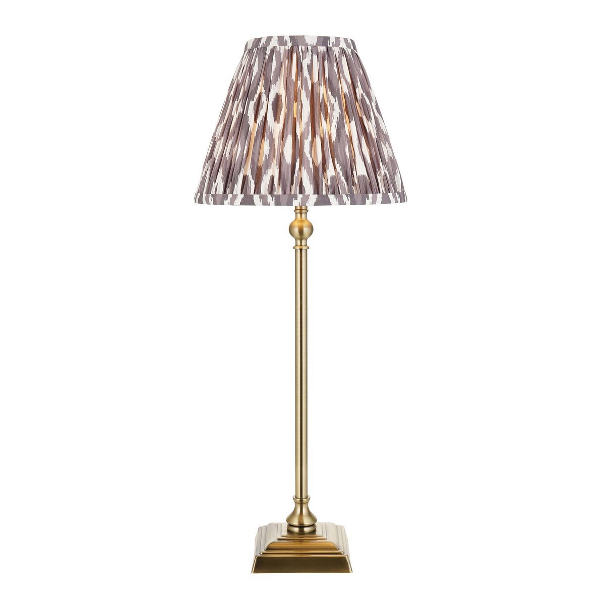 Lille Table Lamp in Antique Brass with Pearl Grey 25cm Ikat Shade
