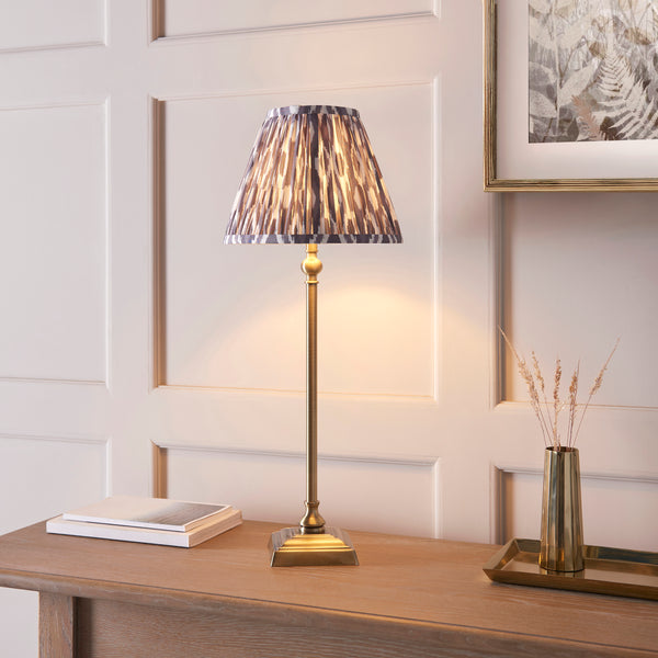 Lille Table Lamp in Antique Brass with Pearl Grey 25cm Ikat Shade