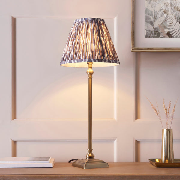 Lille Table Lamp in Antique Brass with Pearl Grey 25cm Ikat Shade