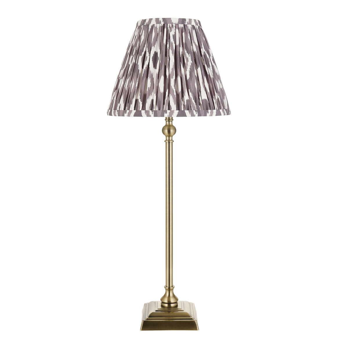Lille Table Lamp in Antique Brass with Pearl Grey 25cm Ikat Shade