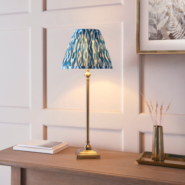 Lille Table Lamp in Antique Brass with Marlin Blue 25cm Ikat Shade