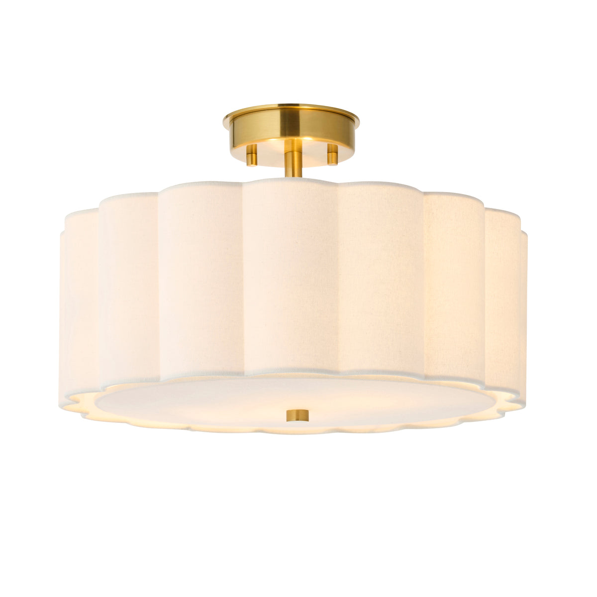 Serene Ceiling Light in Brushed Aged Brass with Vintage White Cotton Fluted Shade