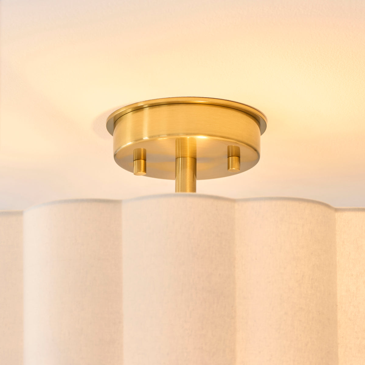 Serene Ceiling Light in Brushed Aged Brass with Vintage White Cotton Fluted Shade