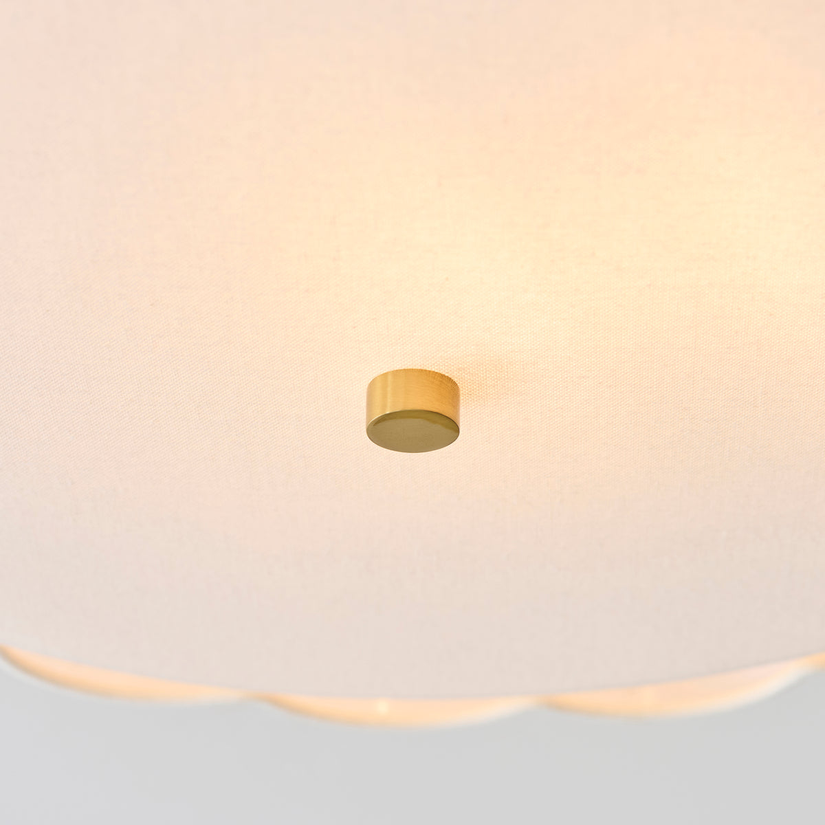 Serene Ceiling Light in Brushed Aged Brass with Vintage White Cotton Fluted Shade