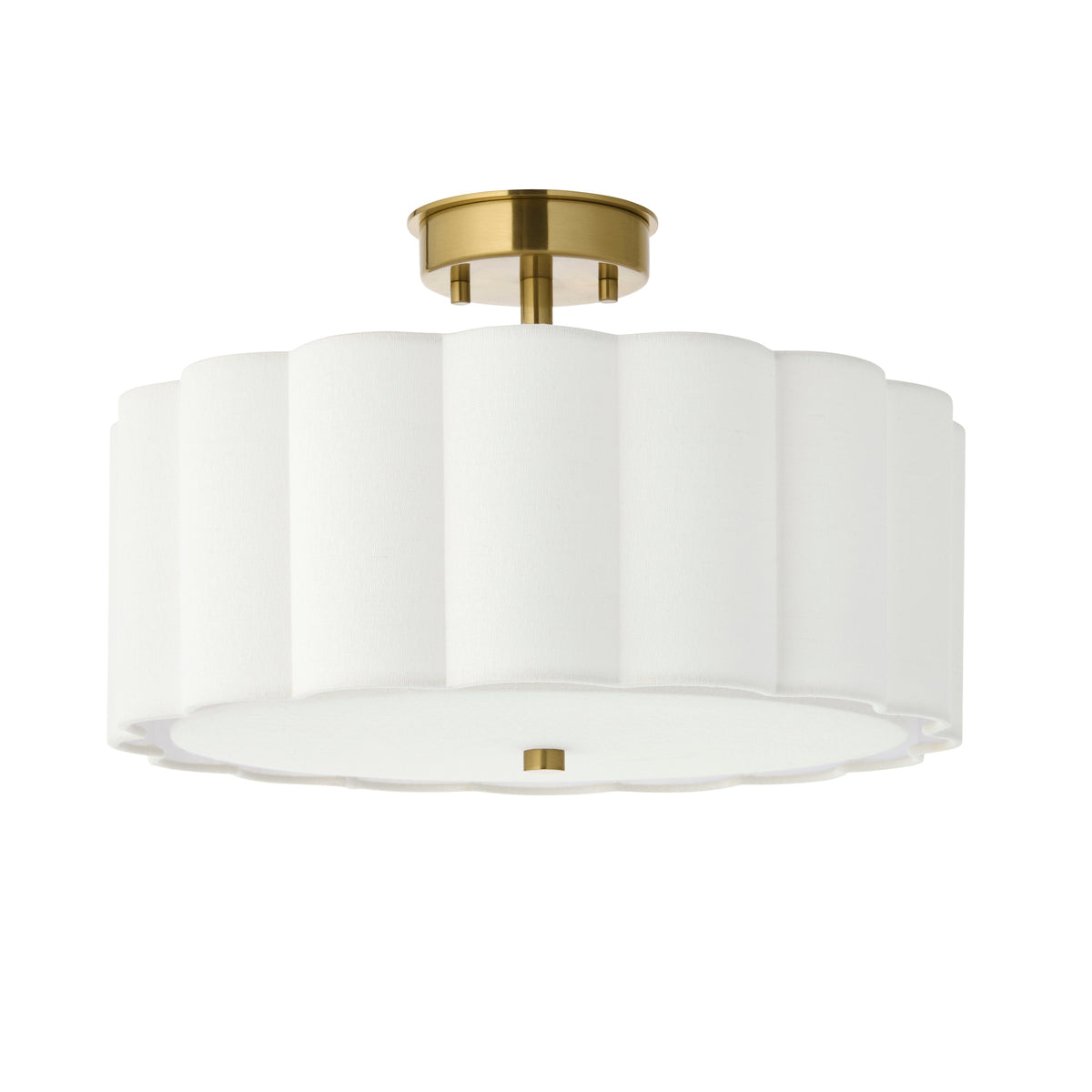 Serene Ceiling Light in Brushed Aged Brass with Vintage White Cotton Fluted Shade