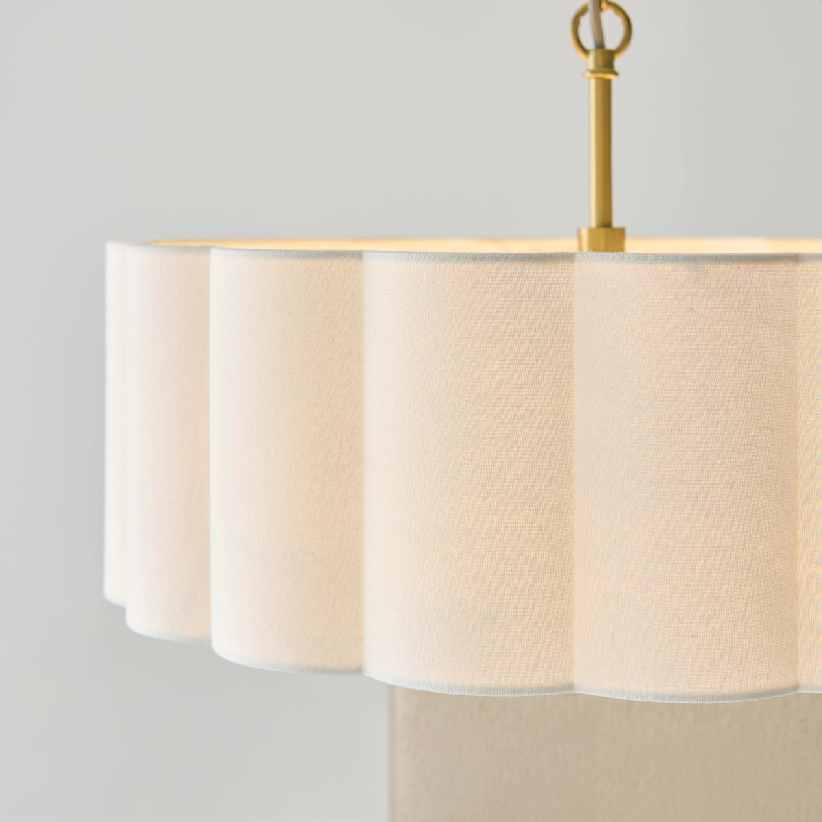Serene Three Light Pendant in Brushed Aged Brass with Vintage White Cotton Fluted Shade