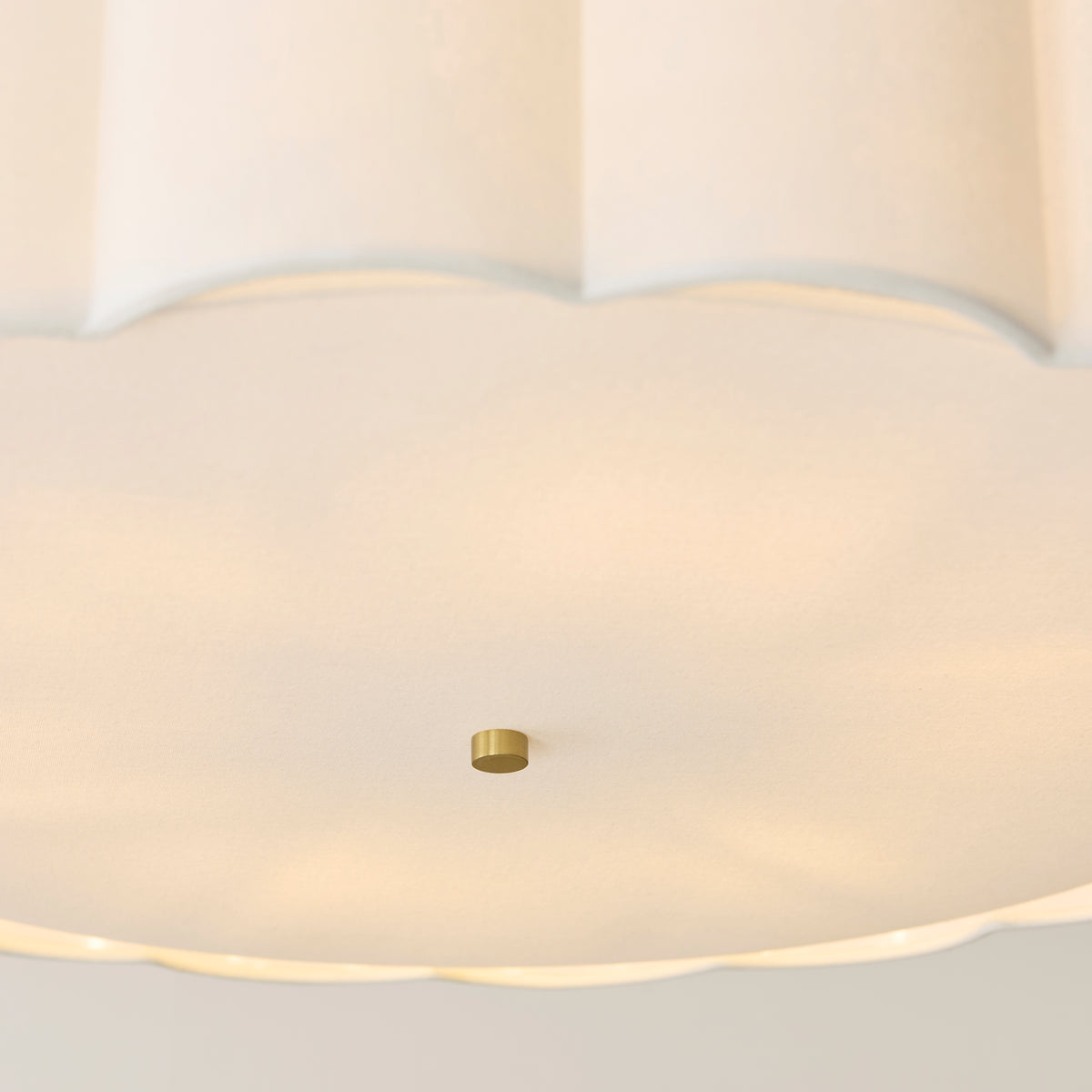 Serene Six Light Pendant in Brushed Aged Brass with Vintage White Cotton Fluted Shade