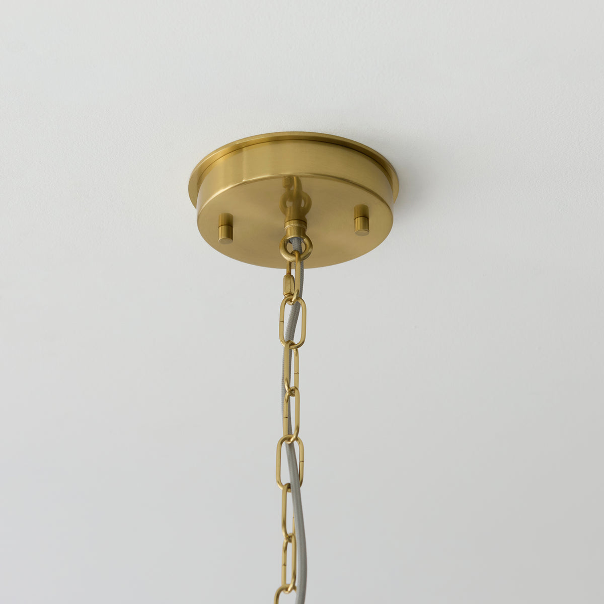 Serene Six Light Pendant in Brushed Aged Brass with Vintage White Cotton Fluted Shade