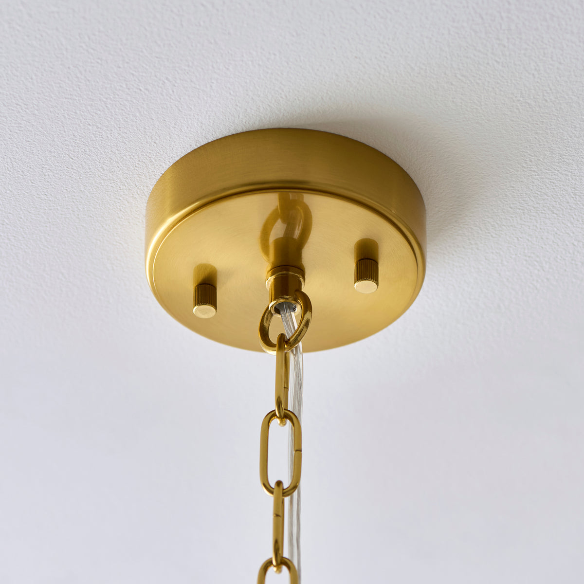 Montpellier Six Lamp Pendant in Brushed Brass with Ribbed Cylindrical Clear Glass