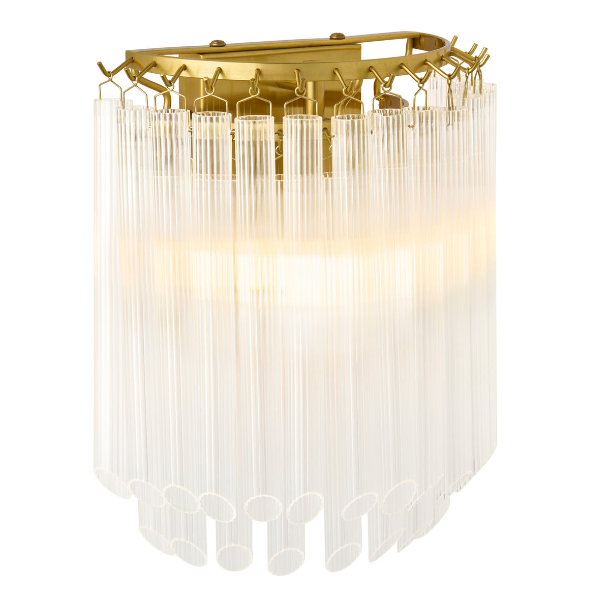 Montpellier Wall Light in Brushed Brass with Ribbed Cylindrical Clear Glass