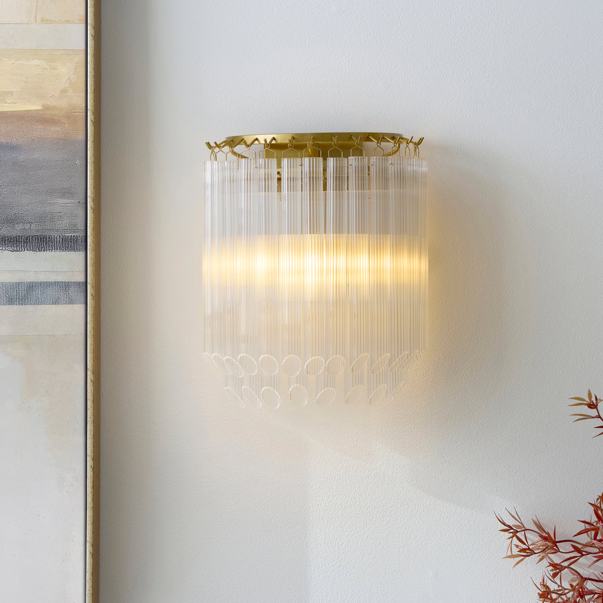 Montpellier Wall Light in Brushed Brass with Ribbed Cylindrical Clear Glass