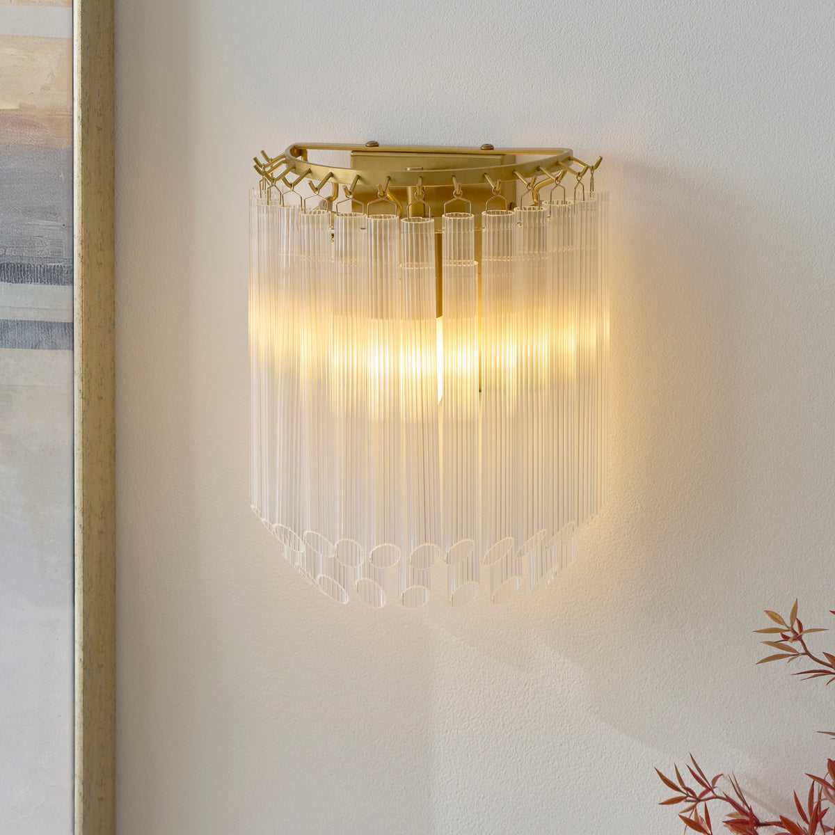 Montpellier Wall Light in Brushed Brass with Ribbed Cylindrical Clear Glass