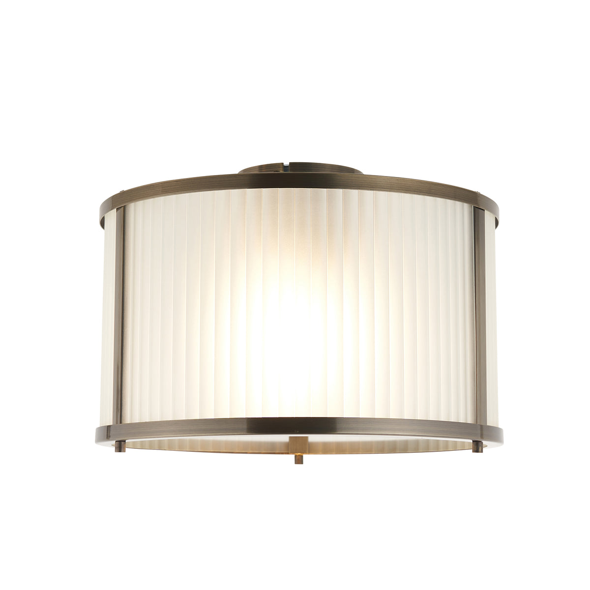 Ridgeton Flush Ceiling Light in Antique Brass & Frosted Ribbed Glass
