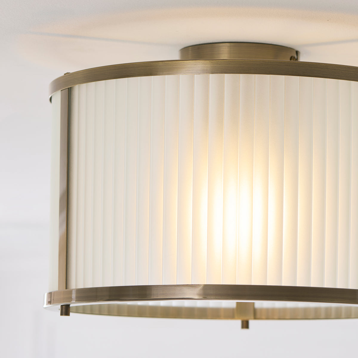 Ridgeton Flush Ceiling Light in Antique Brass & Frosted Ribbed Glass