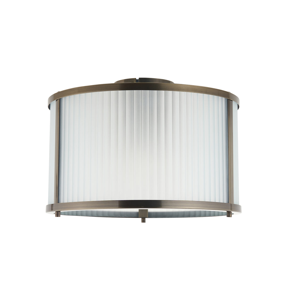 Ridgeton Flush Ceiling Light in Antique Brass & Frosted Ribbed Glass