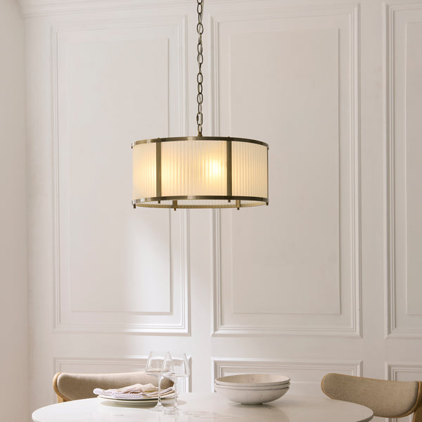 Ridgeton Pendant Light in Antique Brass & Frosted Ribbed Glass